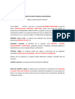 Constitución de Empresa Unipersonal: (Nombre Empresario) (Identificacion, Domicilio, Direccion)