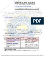 Advertisement For The Post of Assistant Professor (Grade-I & Grade-II)