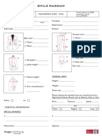 Measurement Sheet Male - 2018