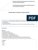 Question Bank On Motion For Class 9 Physics