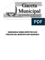 Ordenanza Sobre Espectáculos Públicos Del Municipio San Francisco Del Estado Zulia. Gaceta Municipal Extraordinaria #623 (02-11-2023)