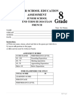 French Grade 8 End Term Iii Exam