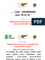 FRANCAIS ELE7 1 ANNÉE HP ET SC Les Exercices Sur Laccord e Participe Passé