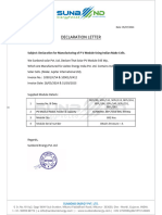 Declaration Letter: Subject: Declaration For Manufacturing of P V Module Using Indian Make Cells