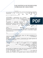 Modelo - Notificación de Sentencia de Divorcio Por Incompatibilidad de Caracteres