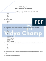 CBSE Test Paper 01 Chapter 8 Introduction To Trigonometry: o o o o