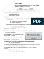 Countable and Uncountable Nouns - Explanation Sheet