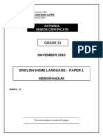 Grade 11enghl Paper 1 Nov 2010 Memorandum