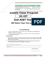 Enable Class Program Xi-Iit 2nd AIET Test: JEE-Mains Type Test Paper