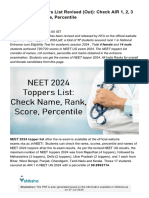 NEET 2024 Toppers List Revised (Out) : Check AIR 1, 2, 3 Name, Rank, Score, Percentile