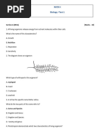 IGCSE Biology Test Paper-1 - Answer Key