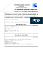 Convocatoria Concursos de Oposicion Fhe Ucv 2024