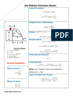 Projectile Motion Formula Sheet