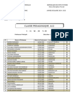 Classe Pedagogique A12: Professeur Principal Educateur