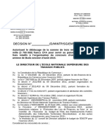 Décision de 3 700 000 Représentantcertaines Dépenses Relatives À L'organisation Du Concours ENSTP Annexe de Buéa