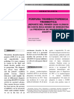 Púrpura Trombocitopenica Trombotica (Reporte Del Primer Caso Clíinico en Costa Rica Donde Se Demuestra La Presencia de Inhibidores de Adamts 13)