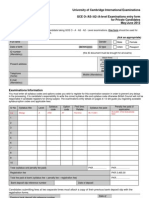 Pakistan Exams CIE O, A Level Registrarion Form May/June 2012