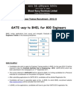 Gate To BHEL For 800 Engineers: Engineer Trainee Recruitment - 2012-13