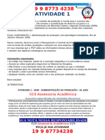 ATIVIDADE 1 - O Planejamento e Controle Da Produção É Crucial para o Sucesso Das Operações de Uma Empresa. Ele Envolve A Coordenação de Dive