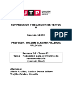 Semana 06 - Tema 01 - Tarea - Redacción para El Informe Final de Recomendación - ALEDO LUCIAN Y TRUJILLO LISSETH