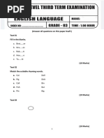 Grade 3 Third Term Exam Paper 2024