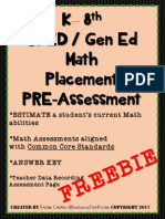 K 8 Sped / Gen Ed Math Placement PRE-Assessment