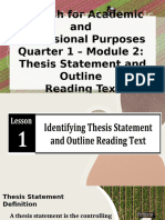 English For Academic and Professional Purposes Quarter 1 - Module 2: Thesis Statement and Outline Reading Text