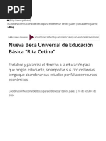 Nueva Beca Universal de Educación Básica "Rita Cetina" - Coordinación Nacional de Becas para El Bienestar Benito Juárez - Gobierno - Gob - MX