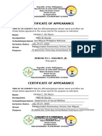 Certificate of Appearance