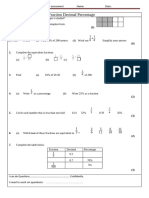 Fraction Decimal Percentage: 10 Minutes Assessment Name: Date