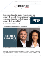 Économie Circulaire - Quels Impacts Pour Les Acteurs de La Santé - DECIDEURS MAGAZINE - Accédez À Toute L'actualité de La Vie Des Affaires - Stratégie, Finance, RH, Innovation