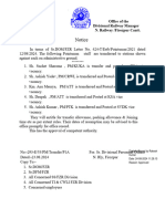 Transfer Order of Pointsman Staff