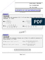 Interrogation Écrite N 1 de Mathématiques: Courage !