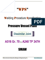 WPS For Pressure Vessel - Dissimilar Joint - C.S To S.S