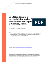 Arrueta, Patricia Marisel (2014). La utilización de la territorialidad en las fincas tabacaleras del Departamento El Carmen, Jujuy