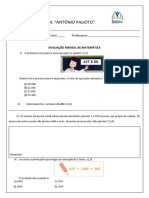 avaliação mensal matemática 1º bimestre