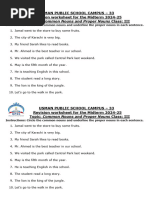 Revision worksheet of English for grade III