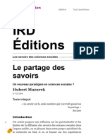 Les savoirs des sciences sociales - Le partage des savoirs - IRD Éditions