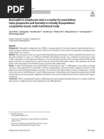 Chen-Neutrophil-To-lymphocyte Ratio is a Marker for Acute Kidney Injury Progression and Mortality in Critically Ill Populations- A Population-based, Multi-Institutional Study--2021-Journal of Nephrology