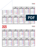 Calendario 2024 2025 Horizontal Anos Uno Encima Del Otro Azul Rojo