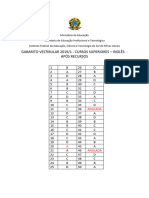 GABARITO VESTIBULAR 2019-1 - CURSOS SUPERIORES - INGLÊS - Após Recursos