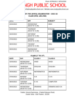 Singh Public School Final Exam Date Sheet Template