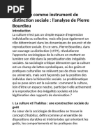 La Culture Comme Instrument de Distinction Sociale