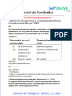 Control and Coordination  10 class pyq