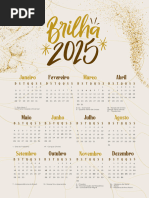 Documento A4 calendário completo brilha 2025 lettering moderno dourado 