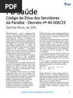 PB Saúde - Código de Ética (Decreto Nº 44.504-2023)