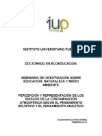 Percepción y Representación de Los Riesgos de La Contaminación Atmosférica