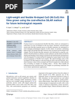 Light Weight and Flexible Ni Doped Cu o Ni Cu o Thin Films Grown Using the Cost Effective Silar Method for Future Technological Requests