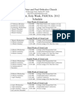 Schedule For Lent, Holy Week & Pascha 2012