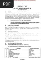 Section - Viii: Technical Specifications of Transformers